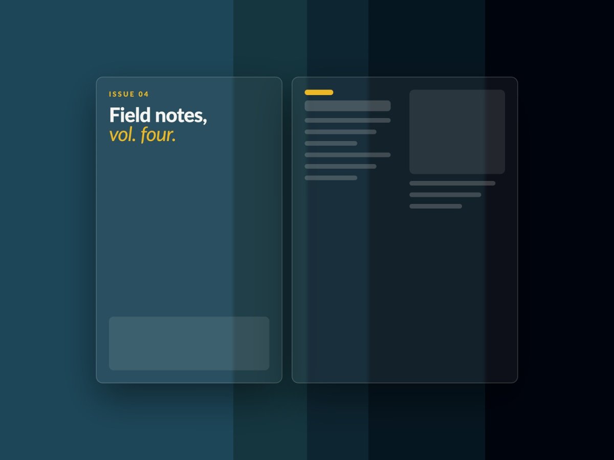 Magazine cover (Field Notes Vol 4) plus double-page editorial spread mockup — J4G Design
